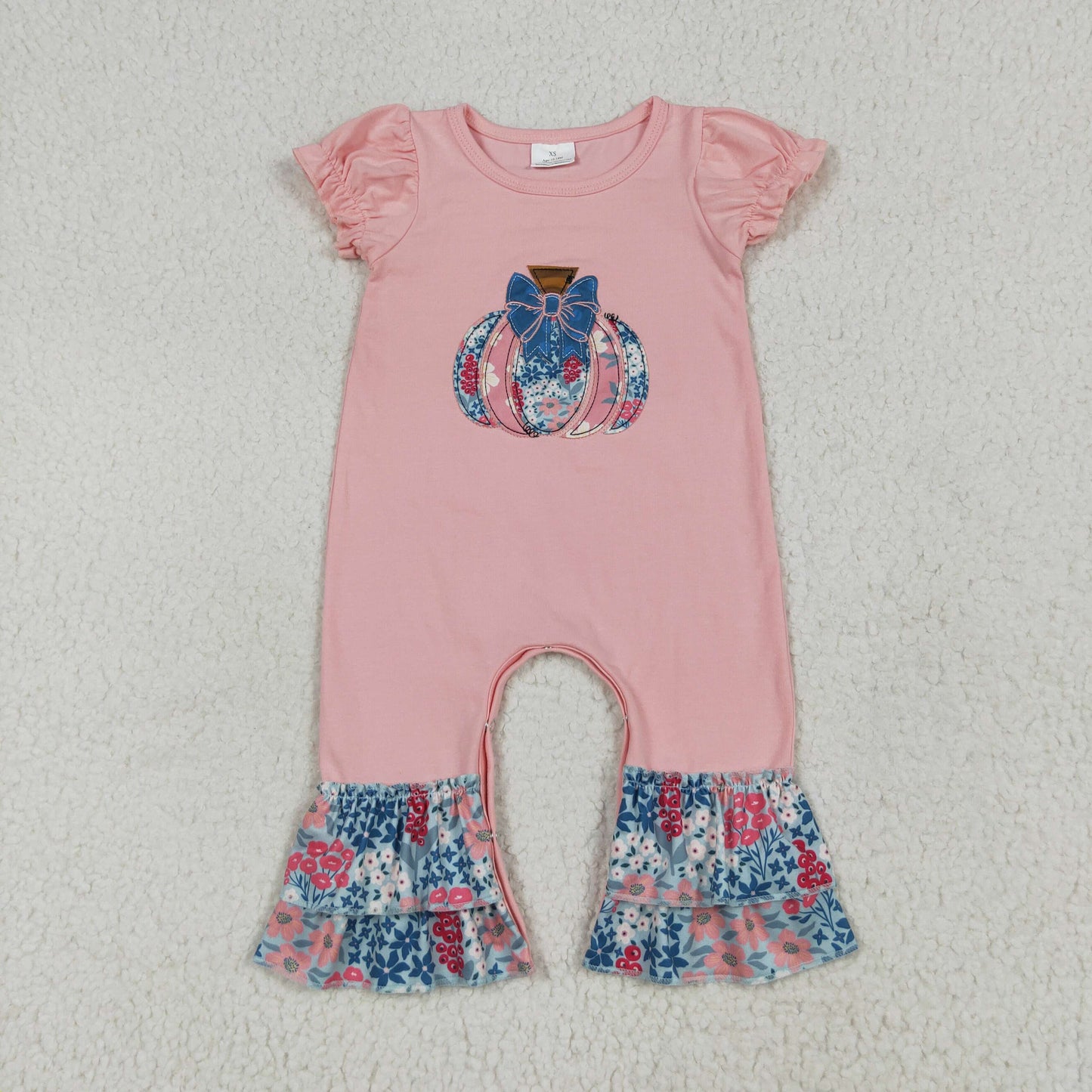 SR3112 Flowers Pumpkin Bows Embroidery Baby Girls Fall Romper