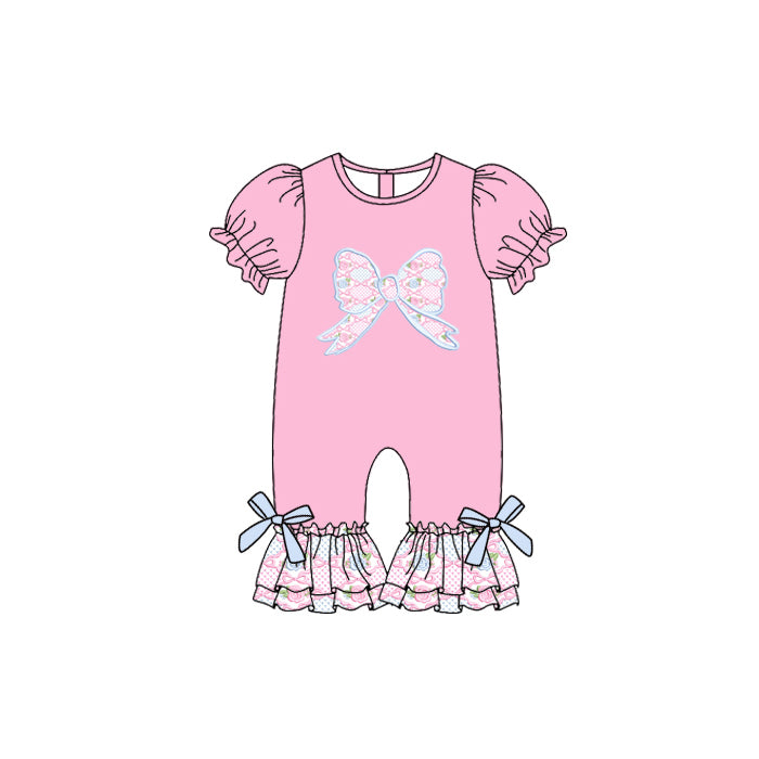 (Pre-order)SR3113 Flowers Bows Pink Print Baby Girls Romper