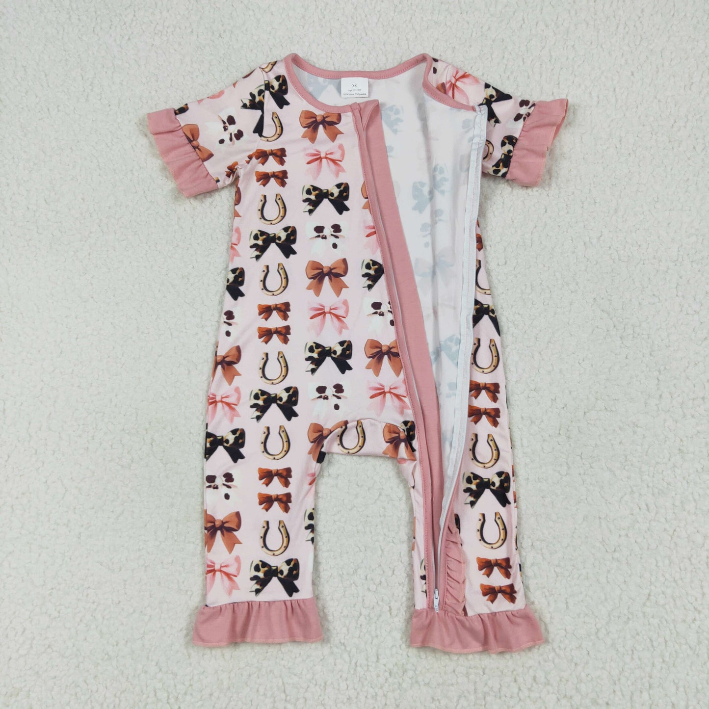 Bows Pink Print Girls Western Pajamas Matching Clothes
