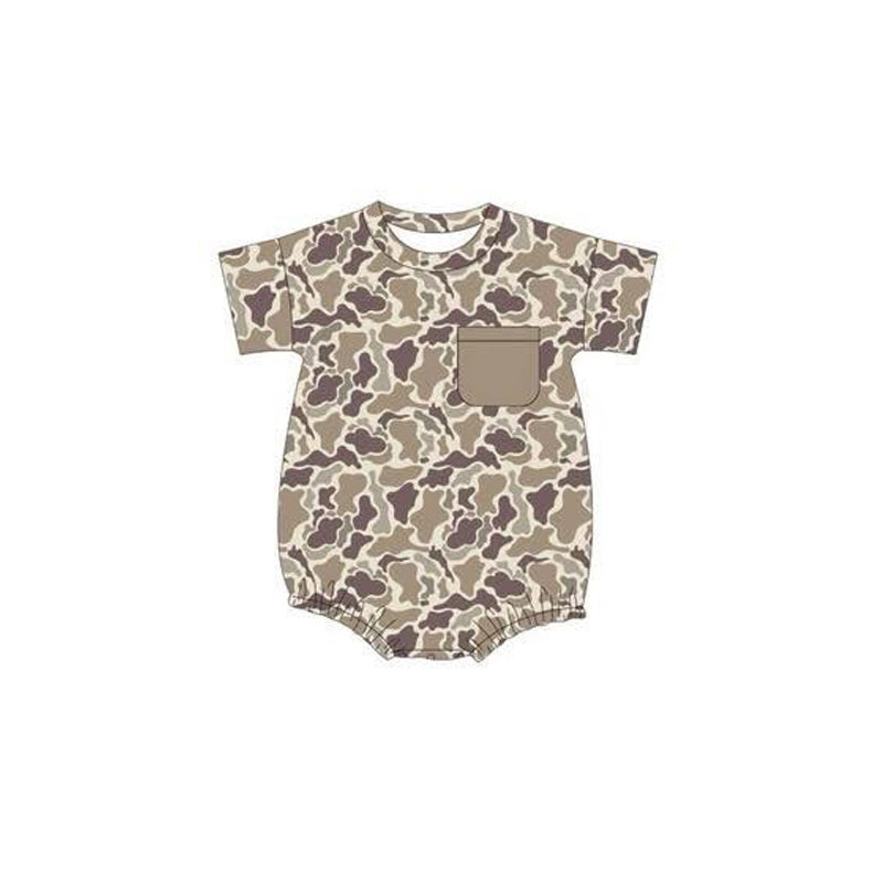 (Pre-order)SR3135 Brown Camo Print Pocket Baby Boys Summer Romper