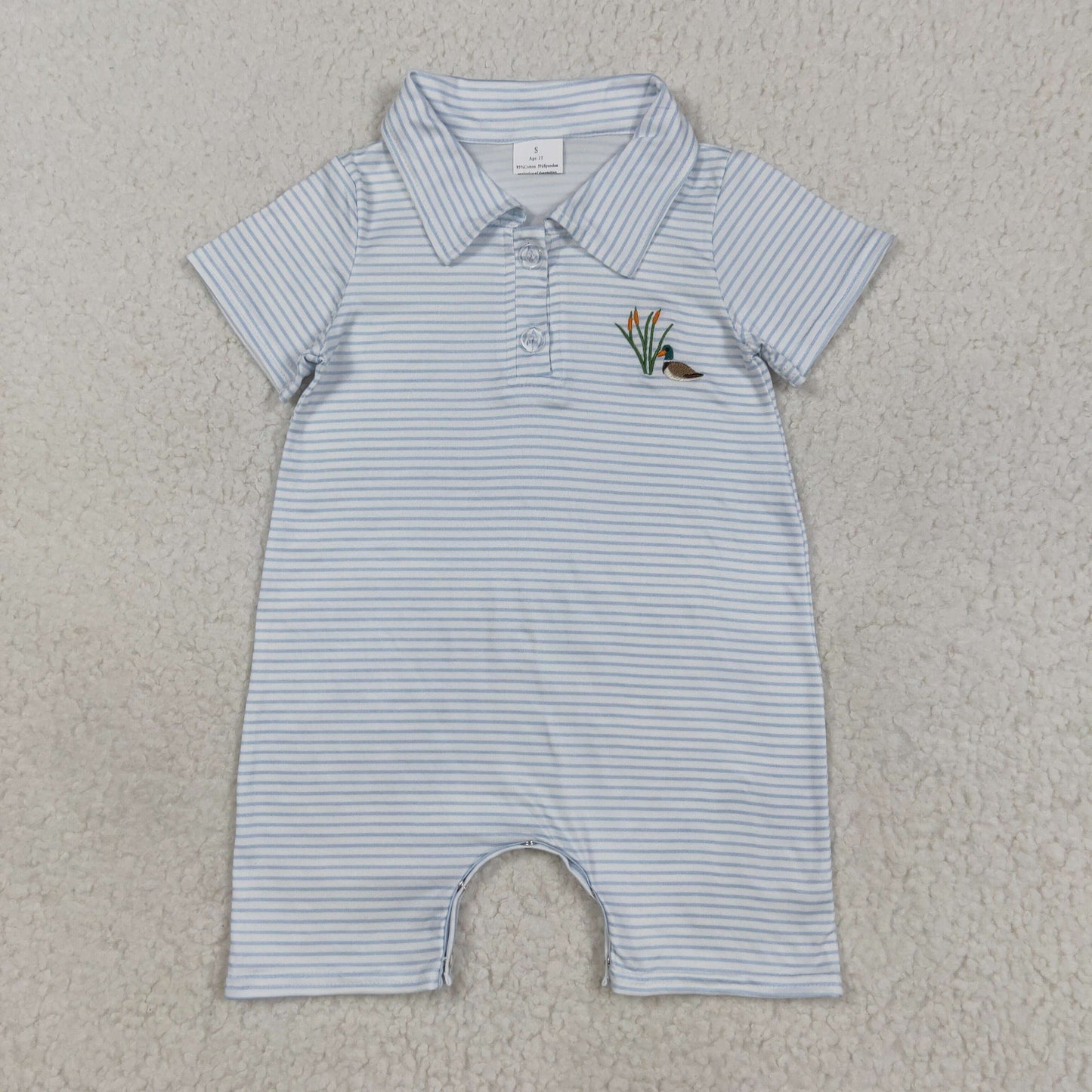 SR3149 Duck Embroidery Stripes Print Baby Boys Summer Romper