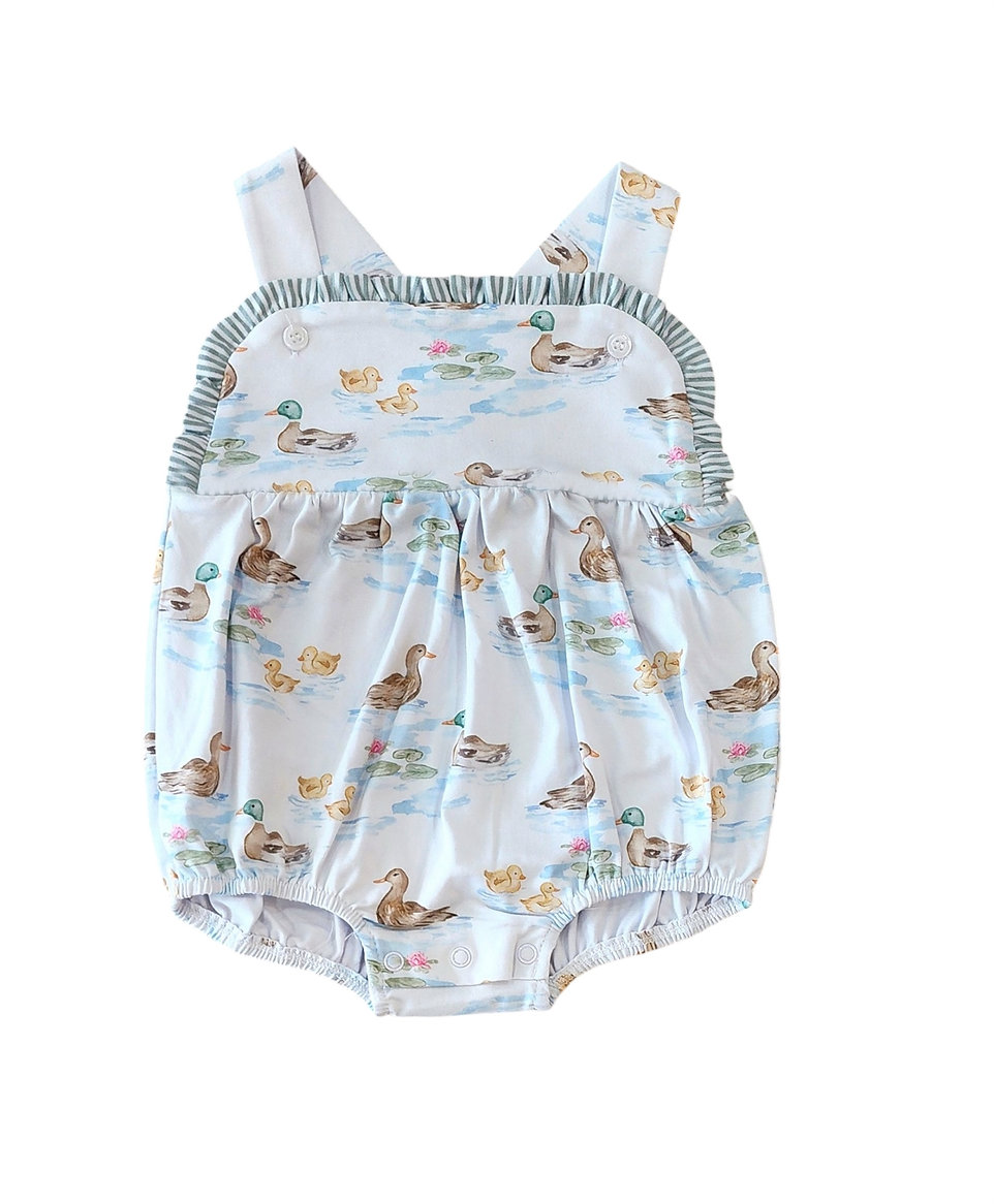 (Pre-order)SR3152 Duck Print Baby Girls Summer Bubble Romper