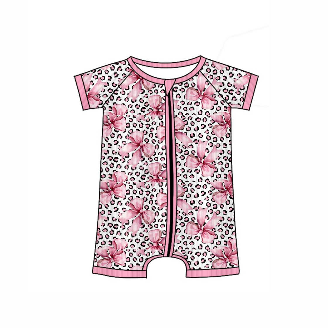 (Pre-order)SR3154 Leopard Flowers Pink Print Baby Girls Summer Ribbed Zipper Sleeper Romper