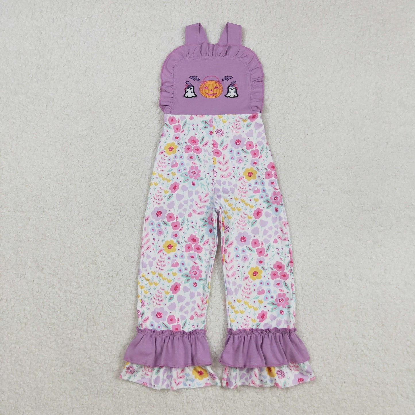 SR3177 Spooky Embroidery Flowers Print Girls Halloween Jumpsuits