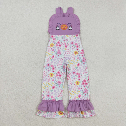 SR3177 Spooky Embroidery Flowers Print Girls Halloween Jumpsuits