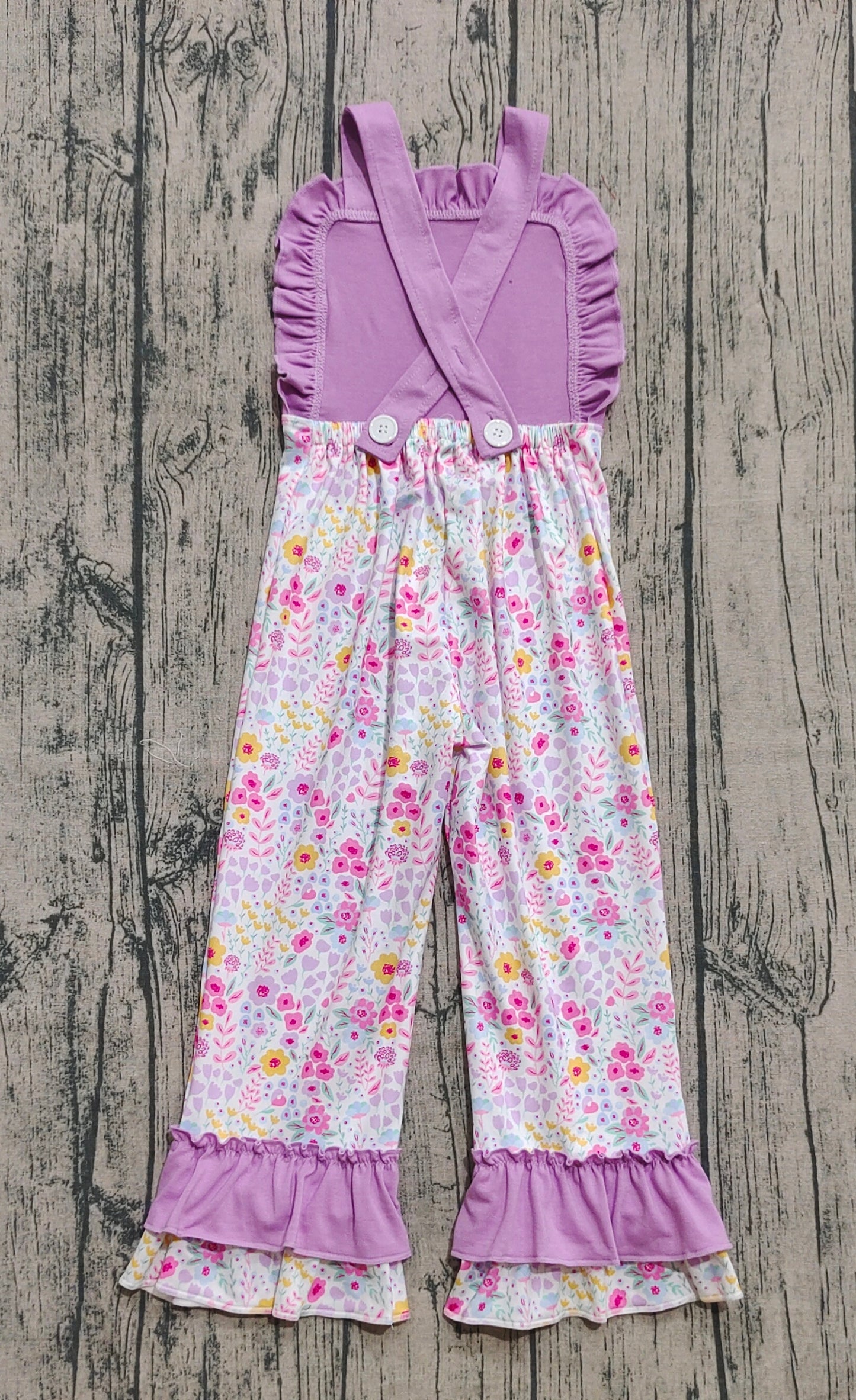 (Pre-order)SR3177 Pumpkin Flowers Purple Print Girls Fall Jumpsuits