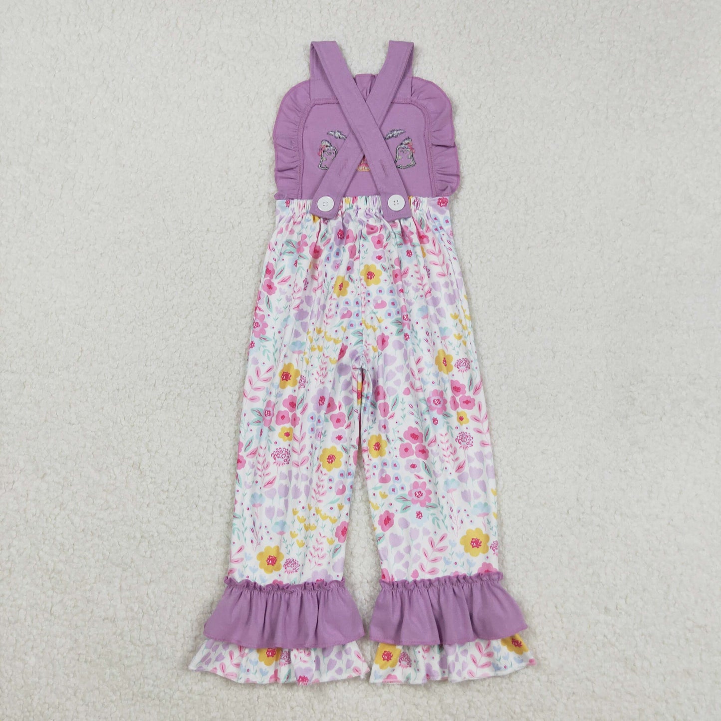 SR3177 Spooky Embroidery Flowers Print Girls Halloween Jumpsuits