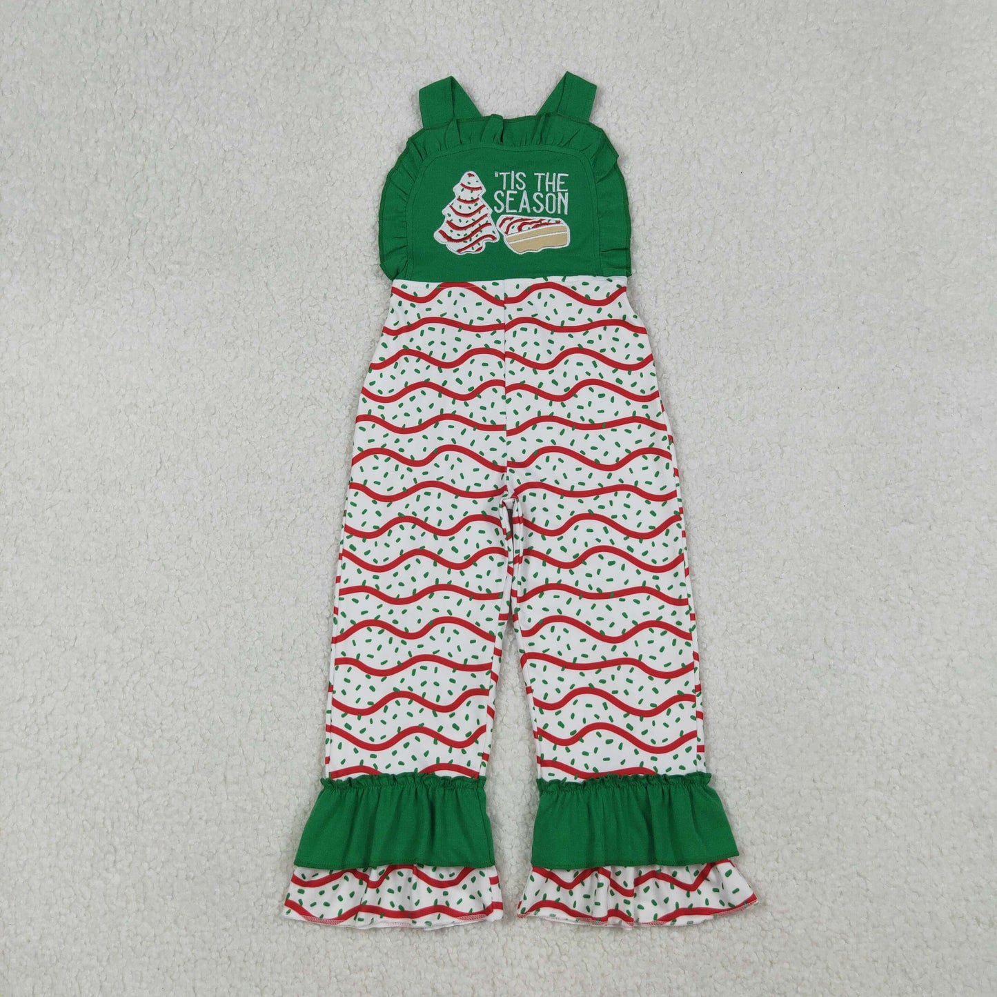 SR3178 Season Debbie Cake Embroidery Girls Christmas Jumpsuits