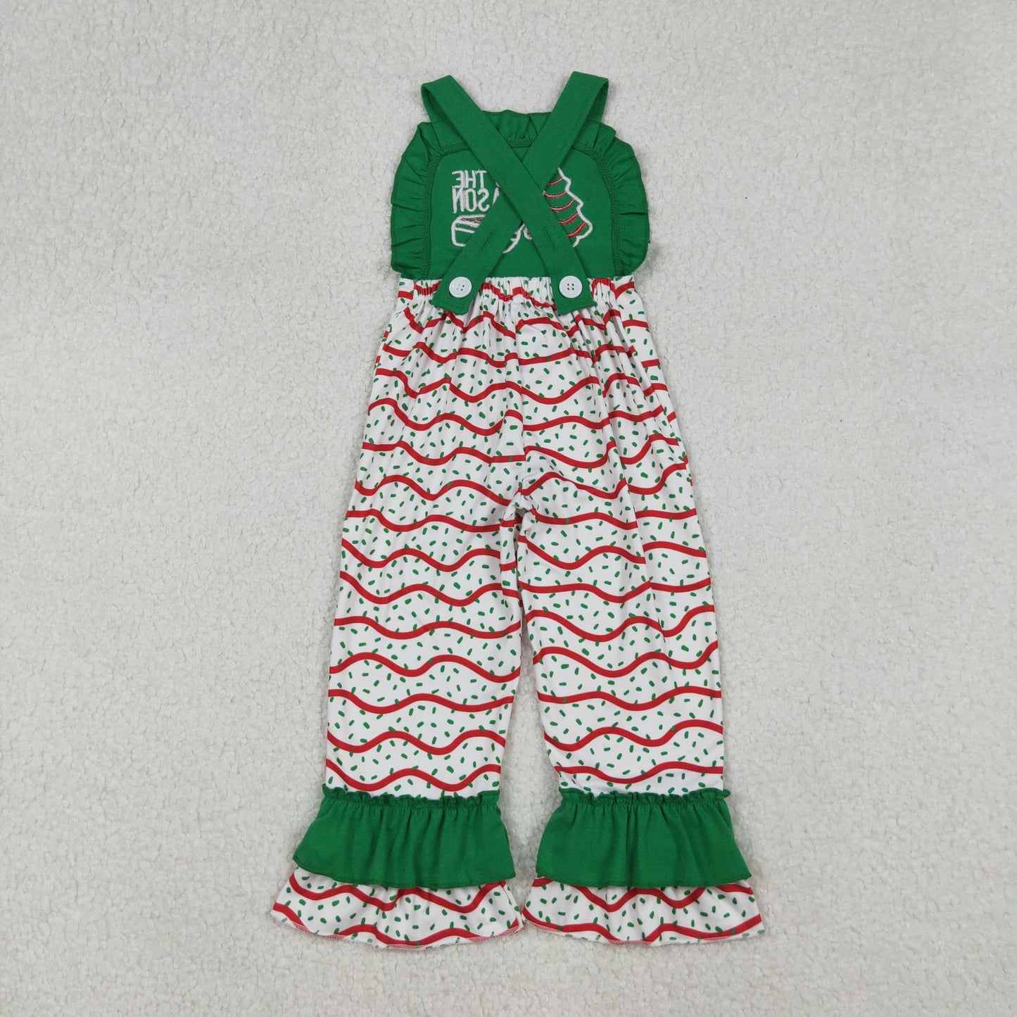 SR3178 Season Debbie Cake Embroidery Girls Christmas Jumpsuits