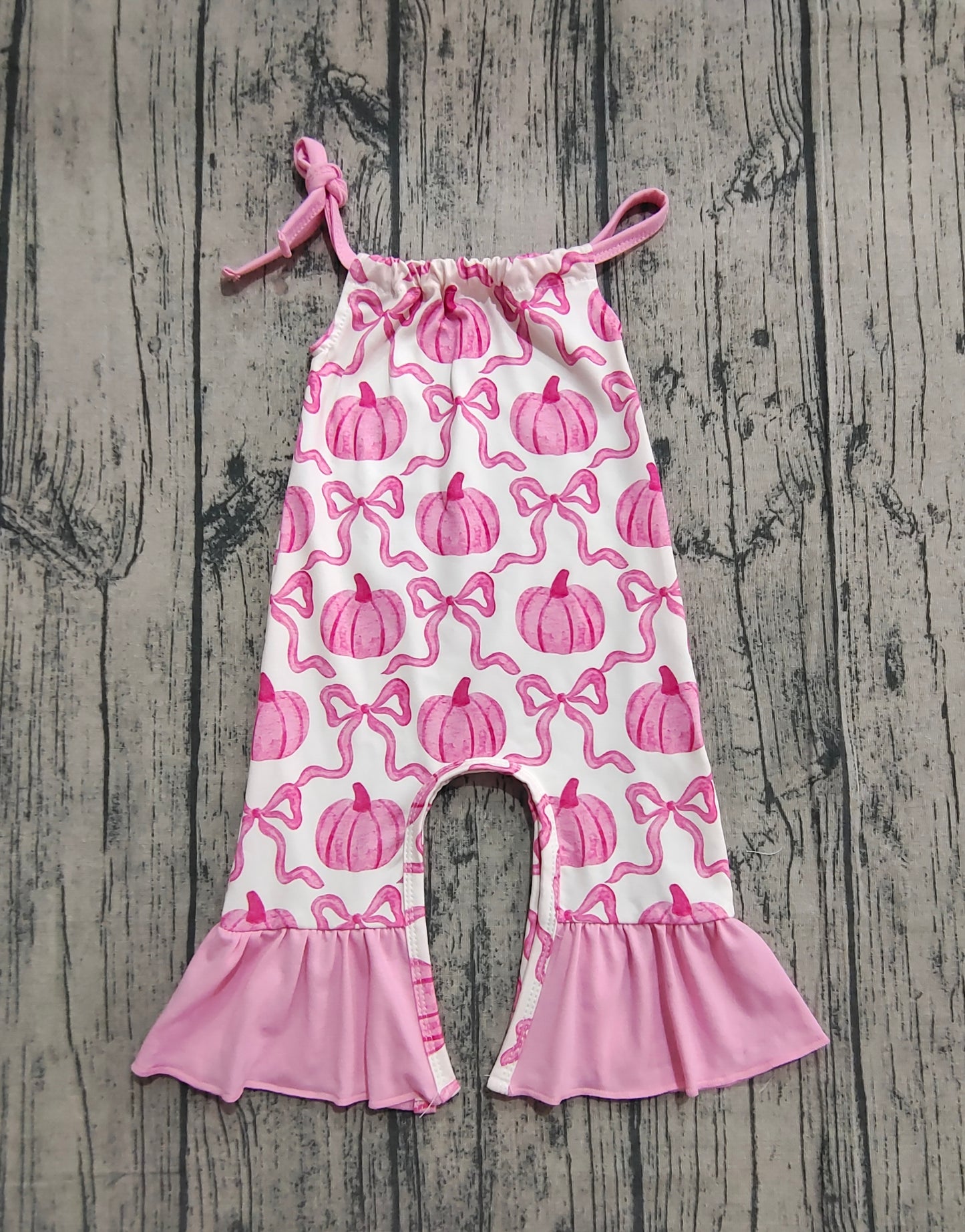 (Pre-order)SR3200 Pumpkin Bows Pink Print Girls Fall Hatler Jumpsuits