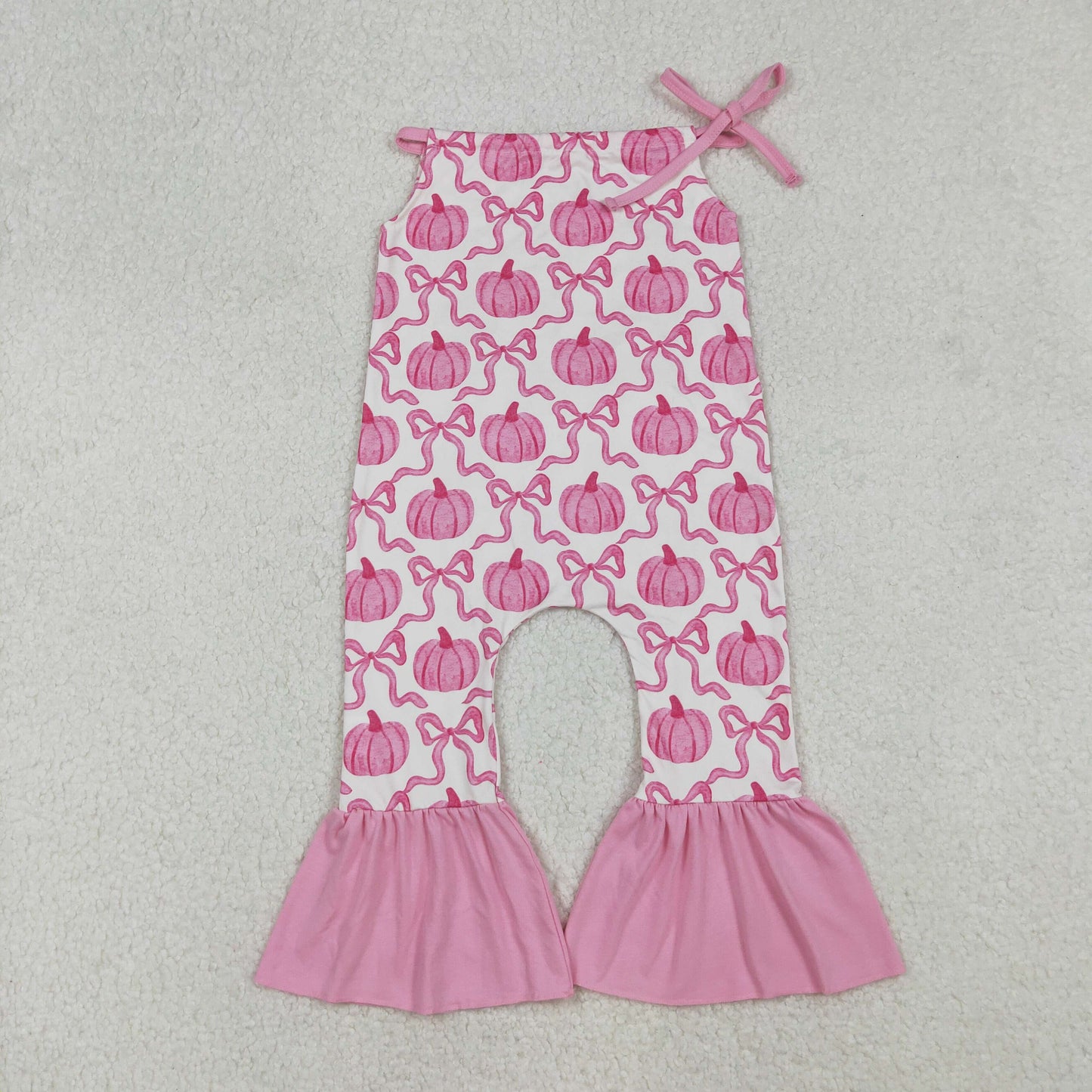 SR3200 Pumpkin Bows Pink Print Girls Fall Hatler Jumpsuits