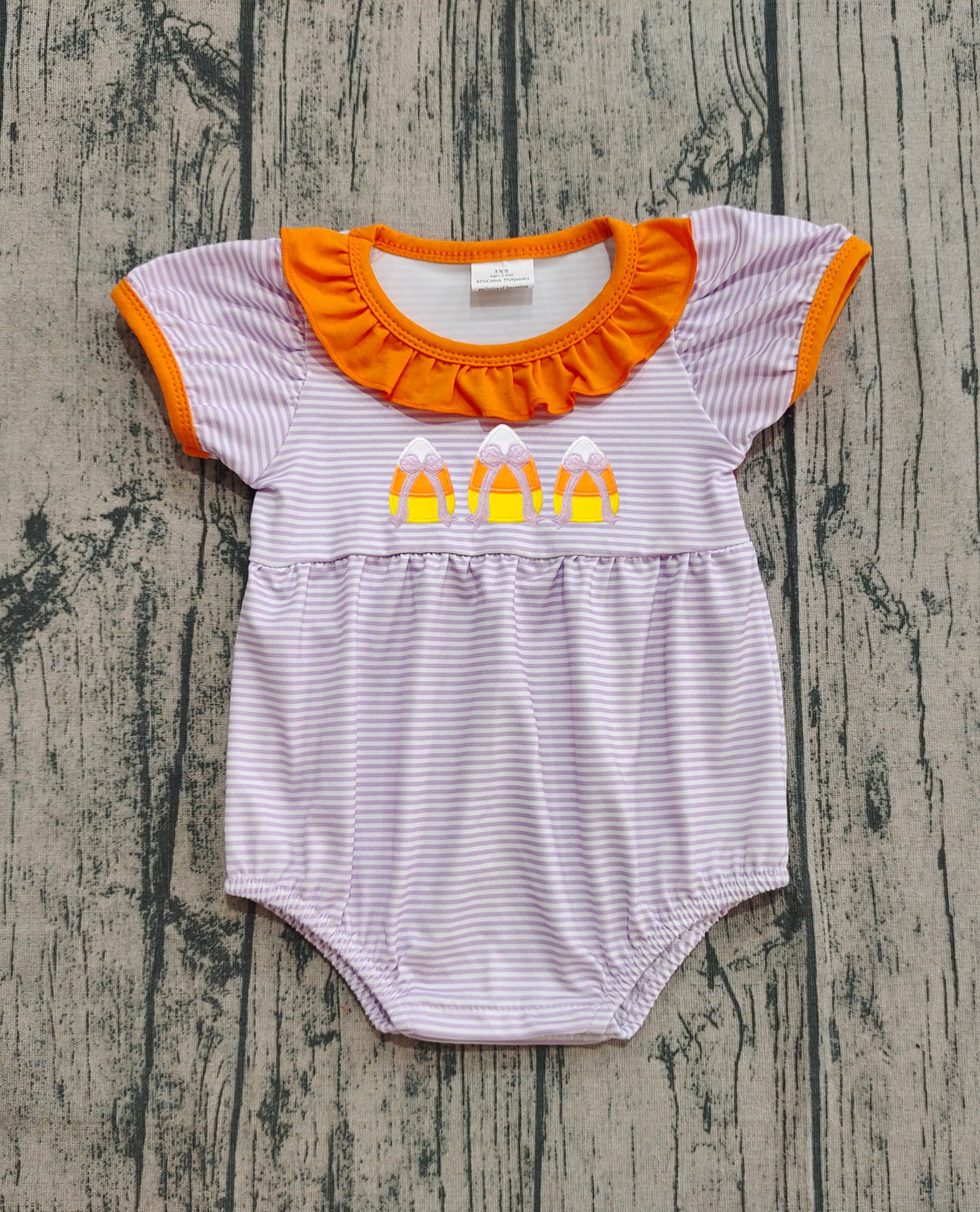 (Pre-order)SR3202 Candy Bows Stripes Print Baby Girls Halloween Bubble Romper