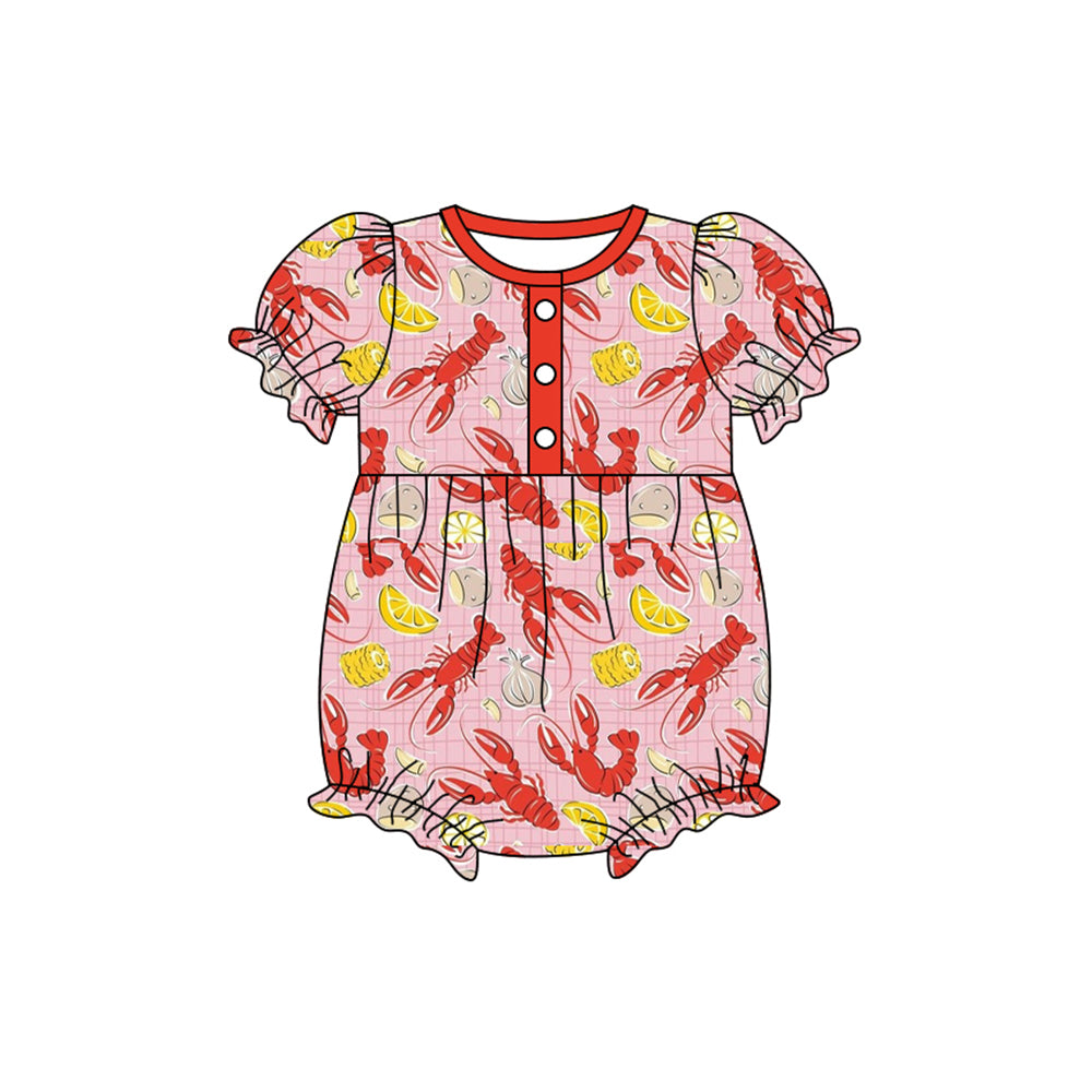 (Pre-order)SR3223 Crayfish Print Baby Girls Summer Romper