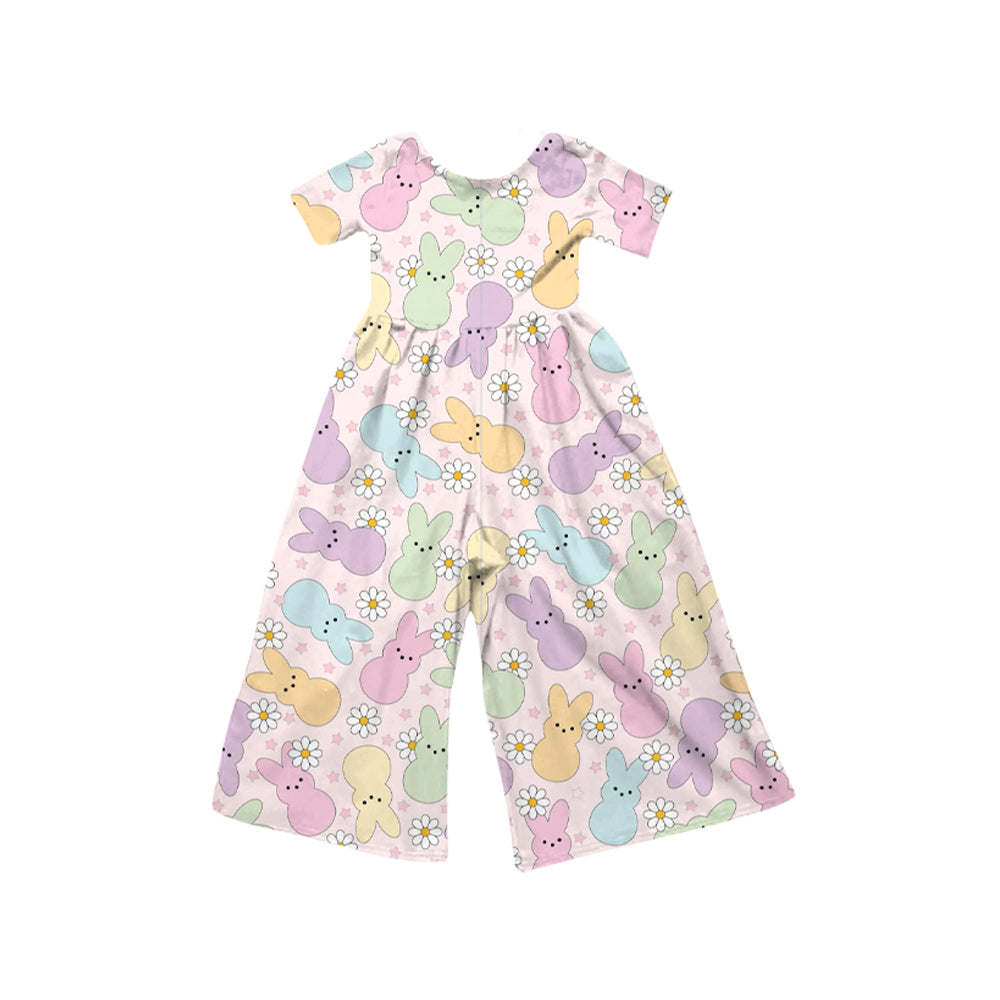 (Pre-order)SR3230 Colorful Bunny Flowers Print Girls Easter Jumpsuits