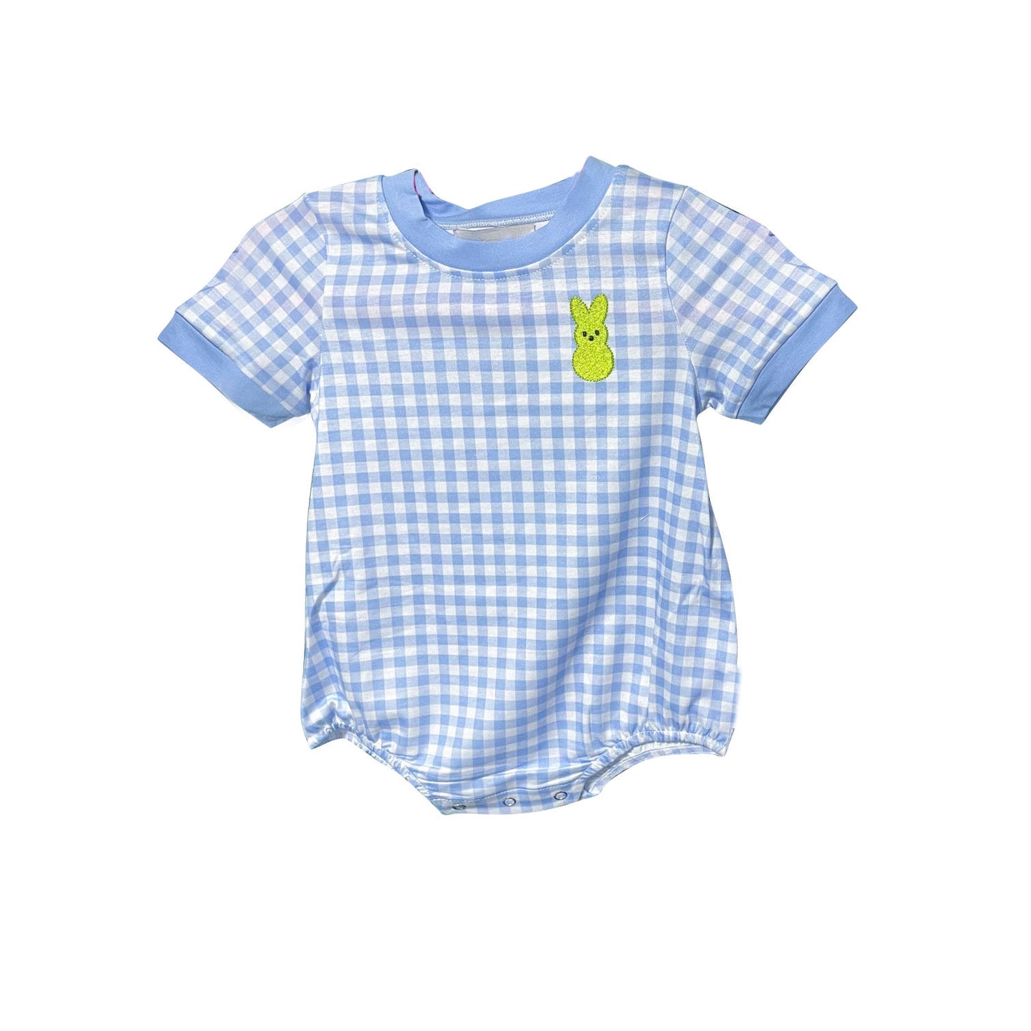 (Pre-order)SR3233 Bunny Blue Plaid Print Baby Boys Easter Bubble Romper