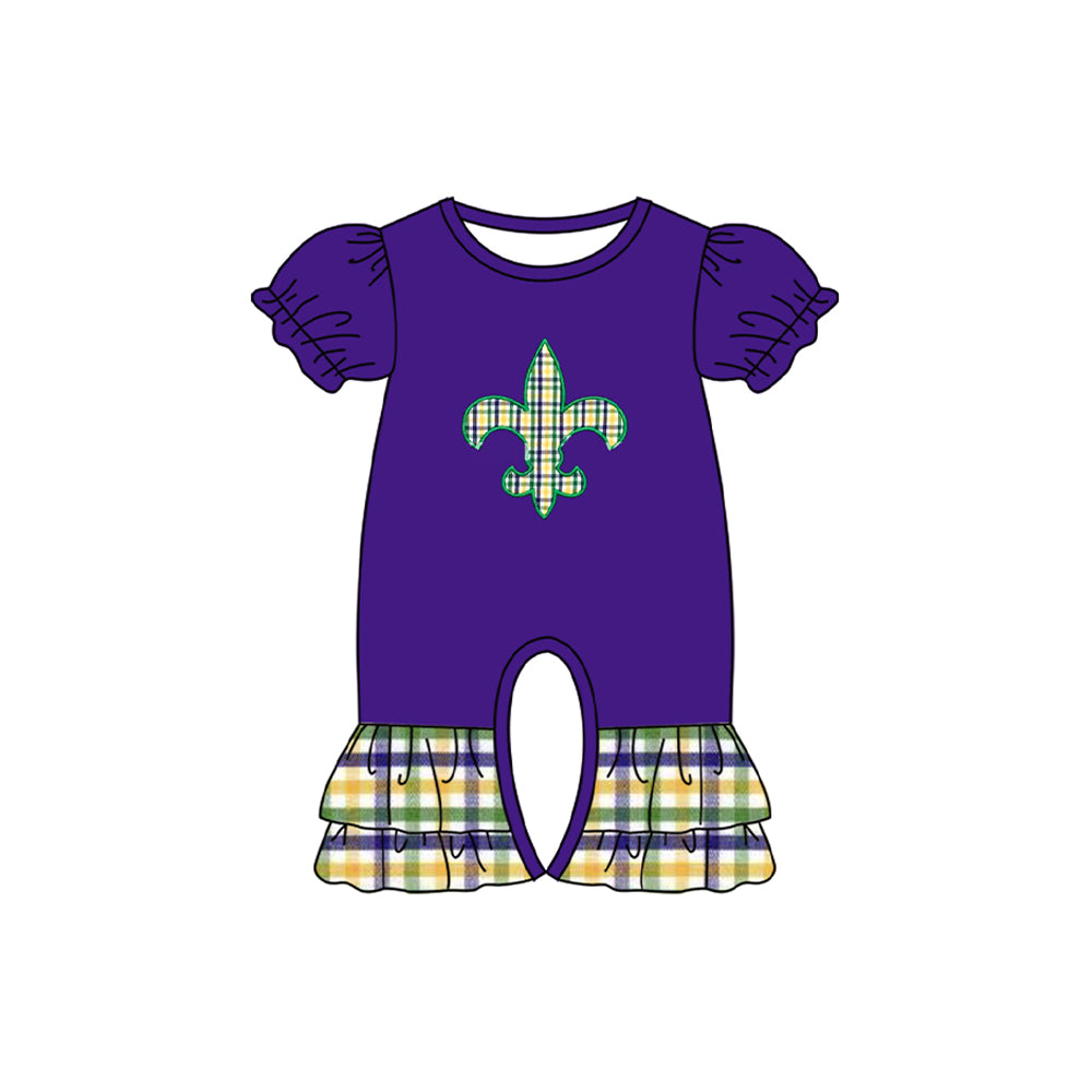 (Pre-order)SR3240 Anchor Purple Plaid Print Baby Girls Mardi Gras Romper