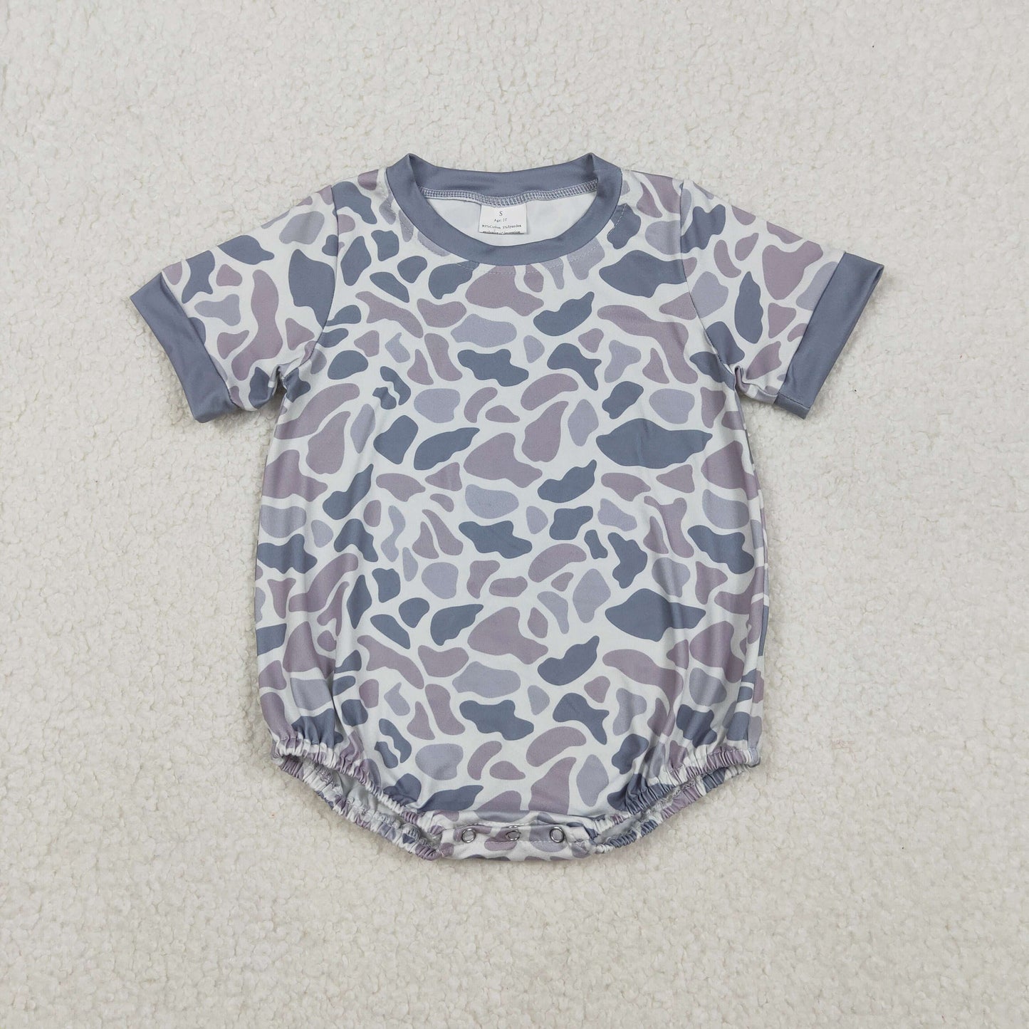 SR3243 Grey Camo Print Baby Summer Bubble Romper
