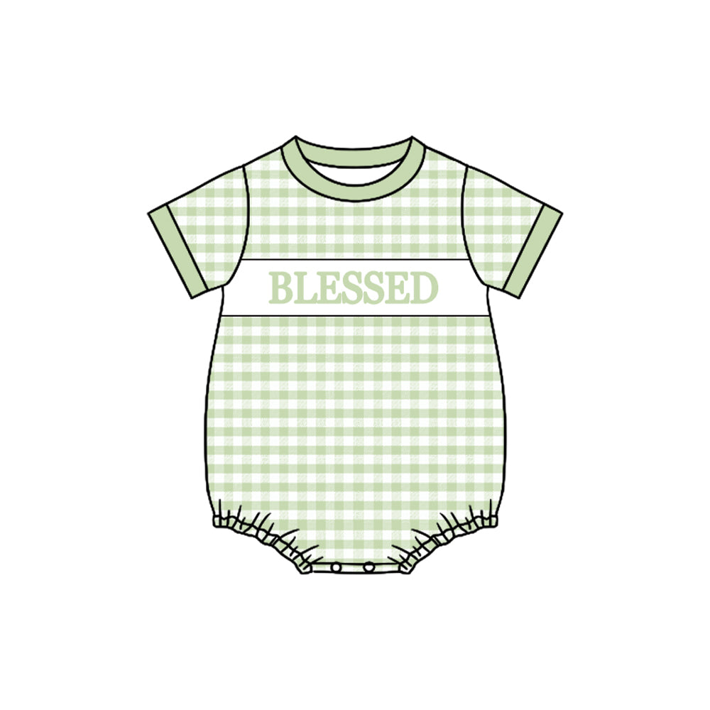 (Pre-order)SR3261 BLESSED Green Plaid Print Baby Boys Summer Romper