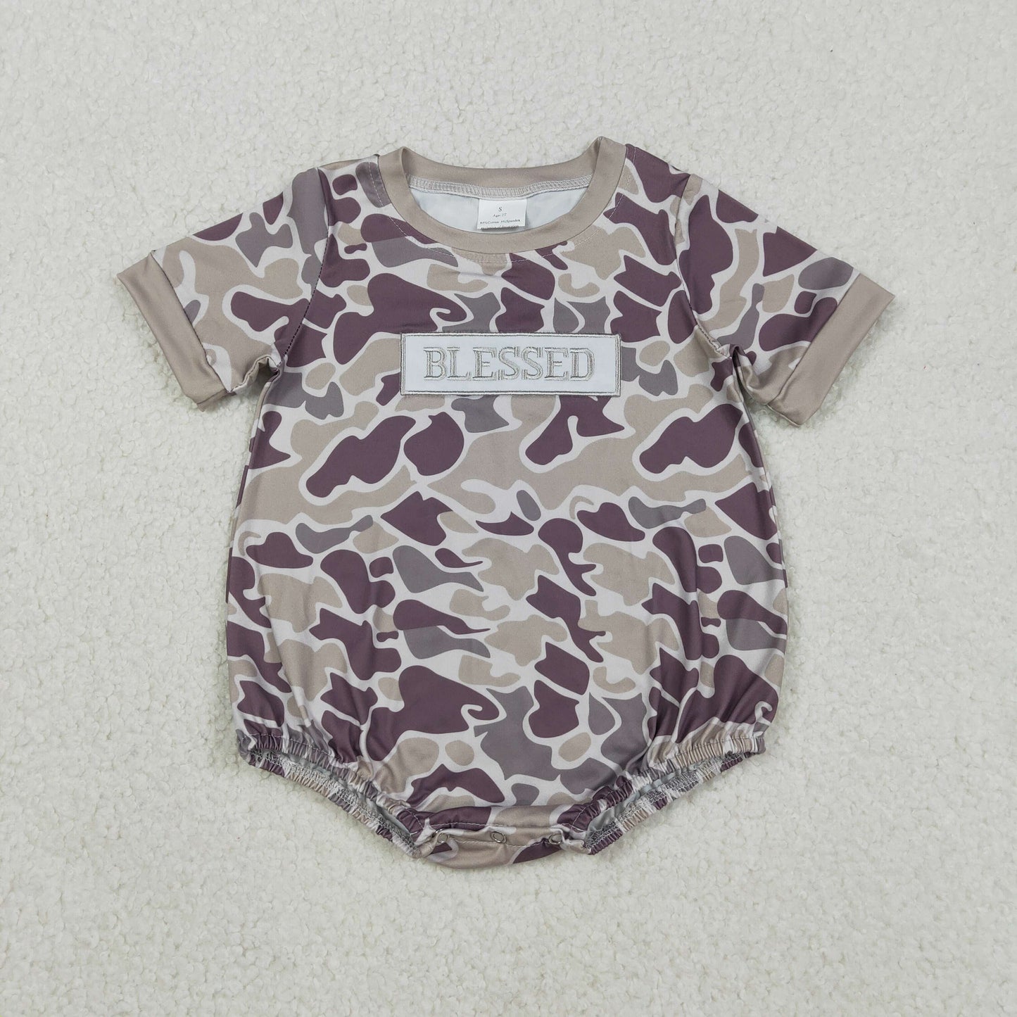 SR3263 BLESSED Embroidery Camo Print Baby Boys Summer Romper