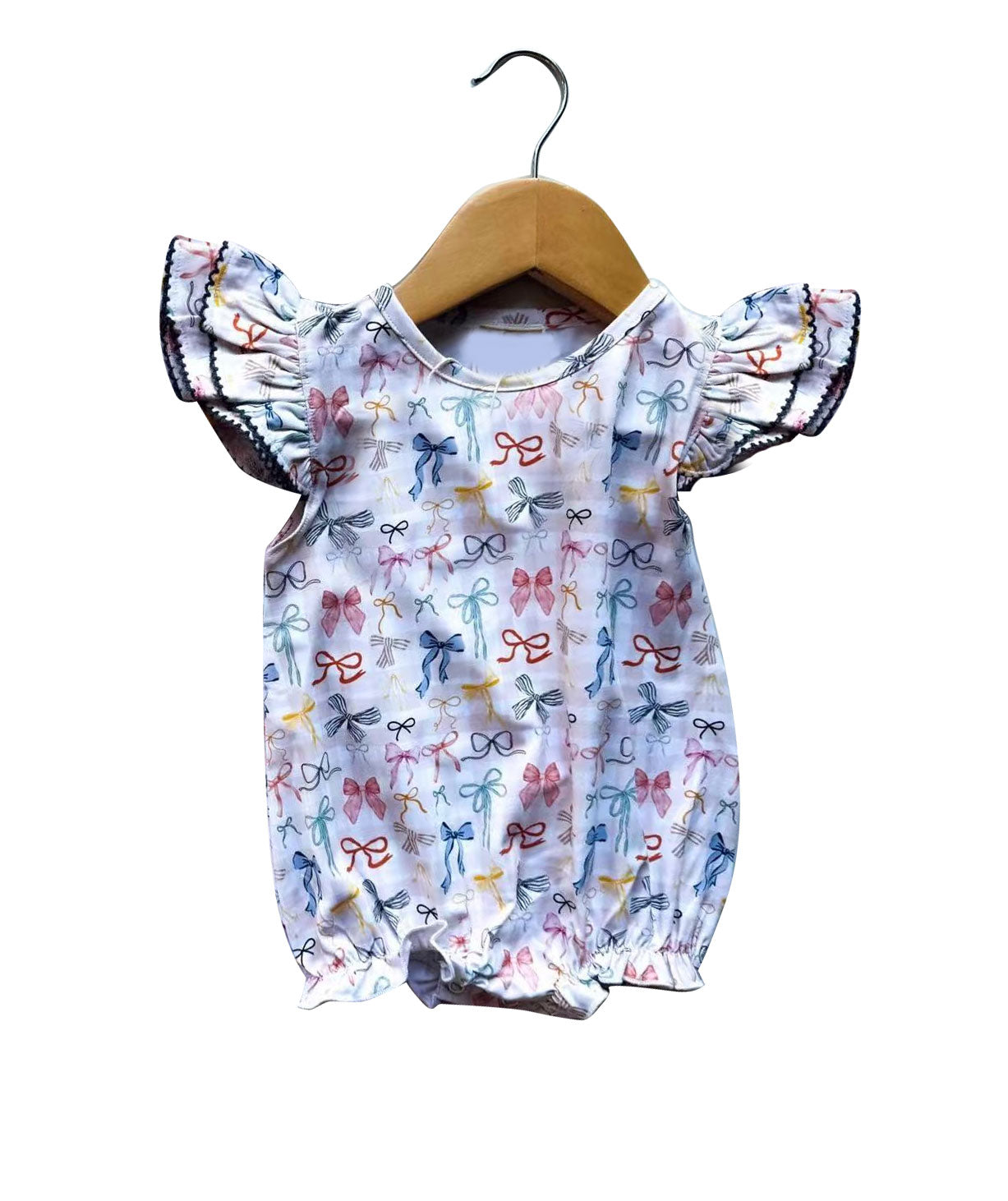 (Pre-order)SR3284 Colorful Bows Print Baby Girls Summer Romper