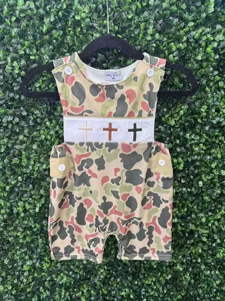 (Pre-order)SR3289 Cross Camo Print Baby Boys Easter Romper