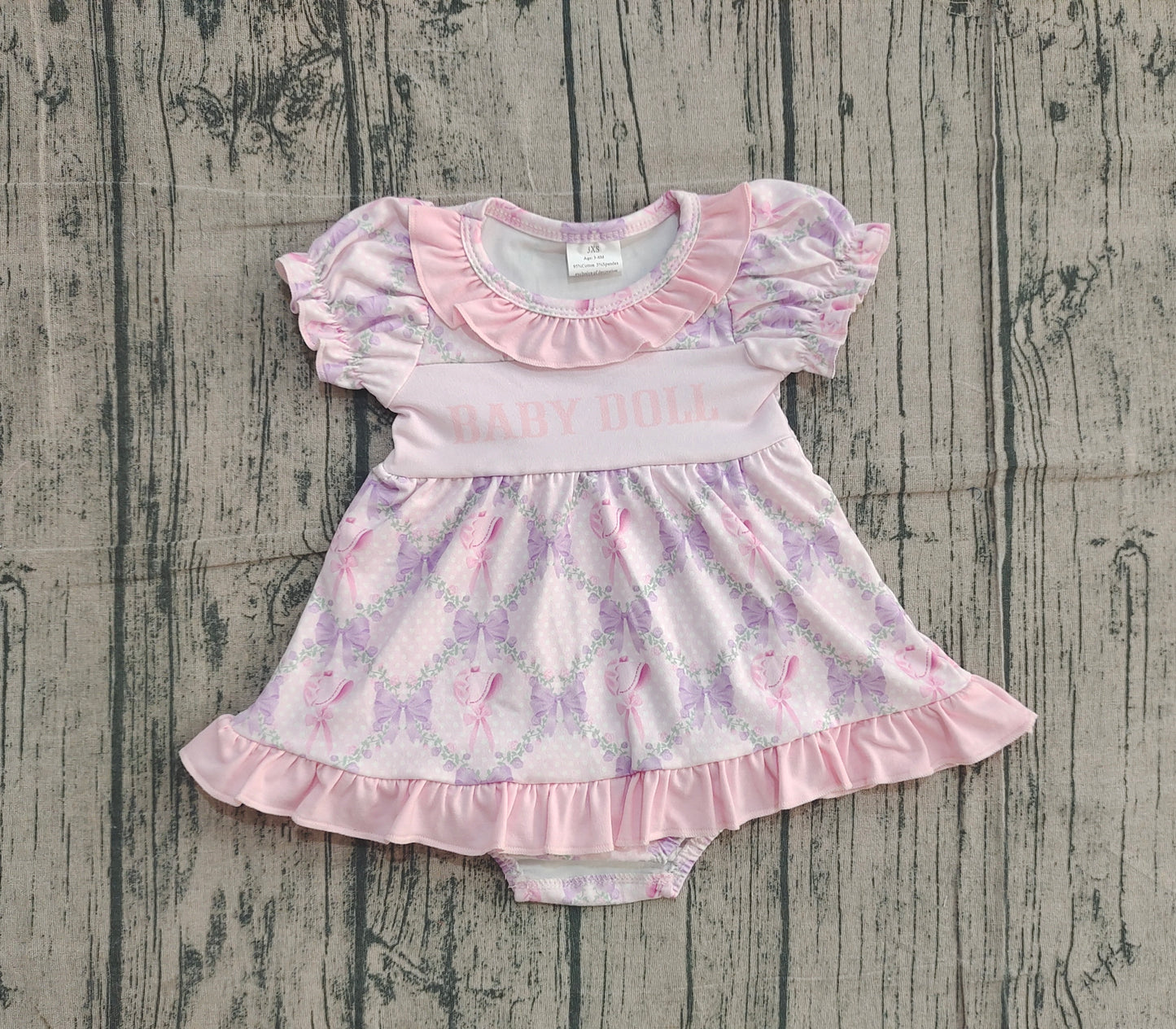 (Pre-order)SR3291 Baby Doll Flowers Bows Print Baby Girls Skirted Romper