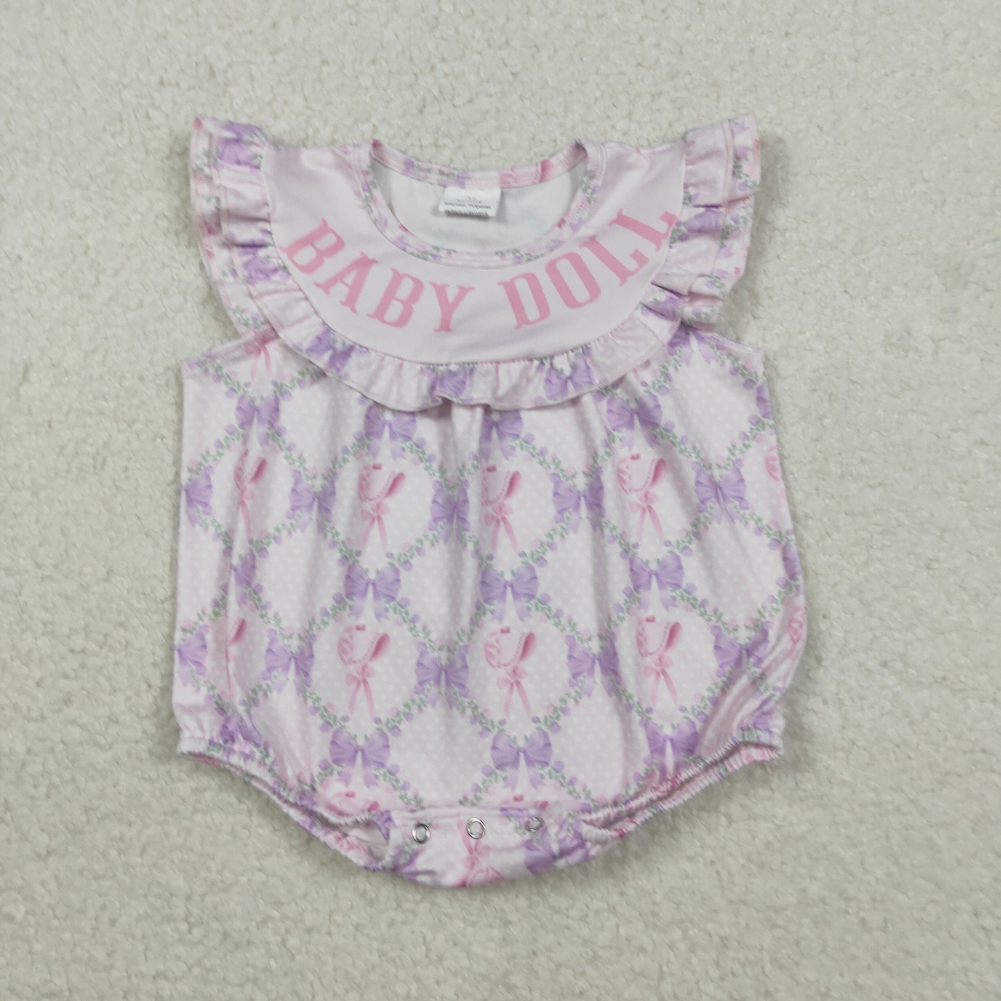 SR3292 Baby Doll Flowers Bows Print Baby Girls Summer Romper