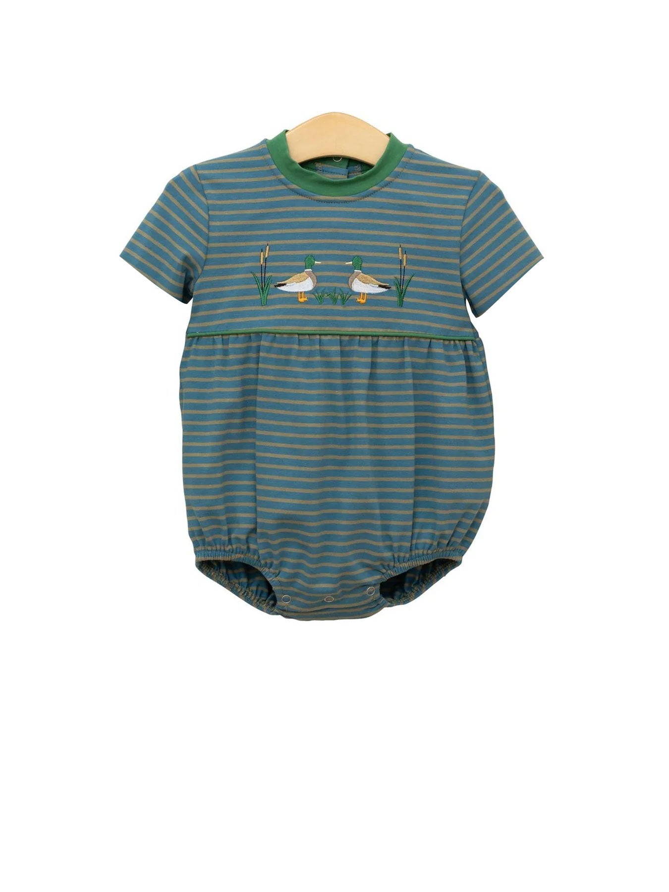 (Pre-order)SR3296 Duck Green Stripes Print Baby Boys Summer Romper