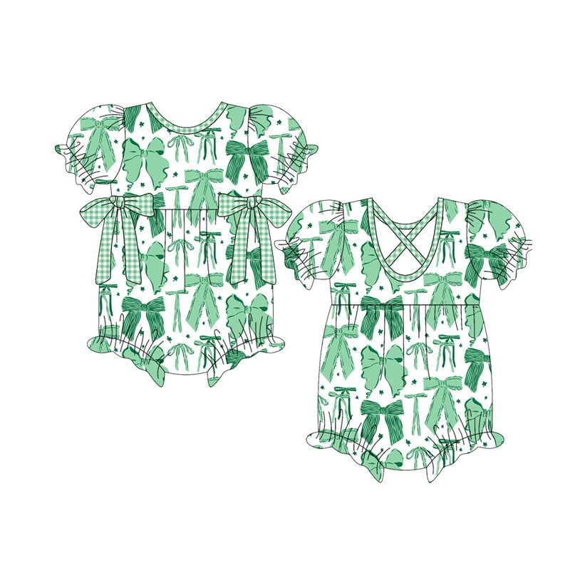 (Pre-order)SR3305 Green Bows Print Baby Girls St. Patrick's Day Romper