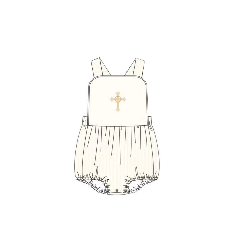 (Pre-order)SR3307 Cross Yellow Stripes Print Baby Boys Easter Romper