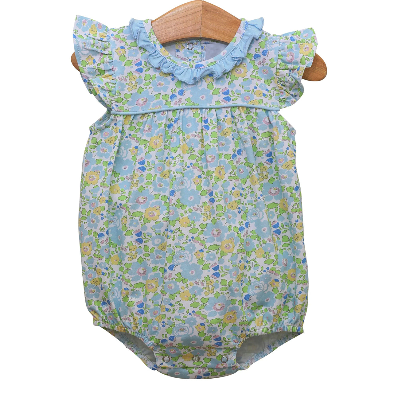 (Pre-order)SR3309 Yellow Blue Flowers Print Baby Girls Summer Romper