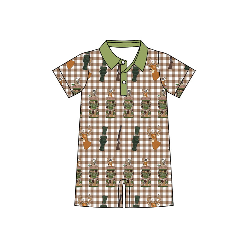 (Pre-order)SR3328 Duck Call Deer Plaid Print Baby Boys Summer Romper