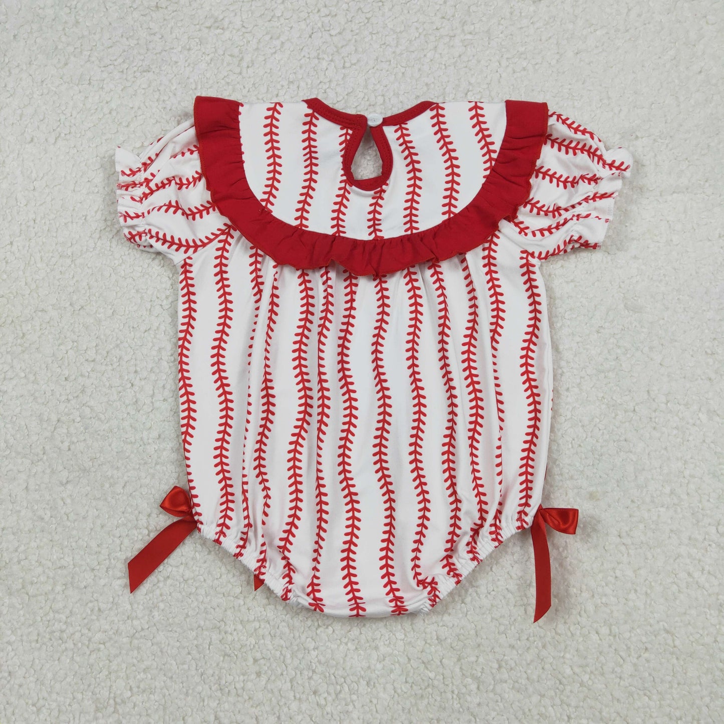 SR3345 Baseball Bows Embroidery Baby Girls Summer Smocked Romper