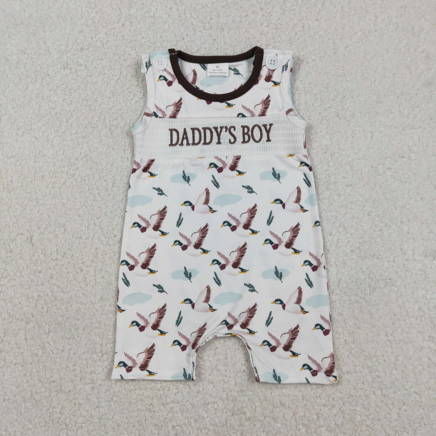 SR3347 DADDY'S BOY Embroidery Duck Print Baby Boys Summer Smocked Romper