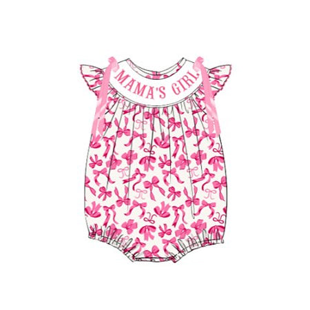 (Pre-order)SR3358 MAMA'S GIRL Pink Bows Print Baby Girls Summer Romper