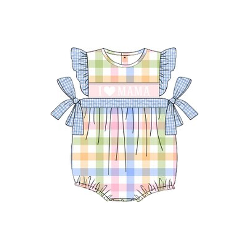 (Pre-order)SR3359 I LOVE MAMA Colorful Plaid Print Baby Girls Summer Romper