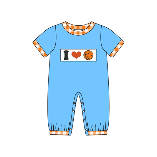 (Pre-order)SR3366 I LOVE Basketball Blue Print Baby Boys Summer Romper