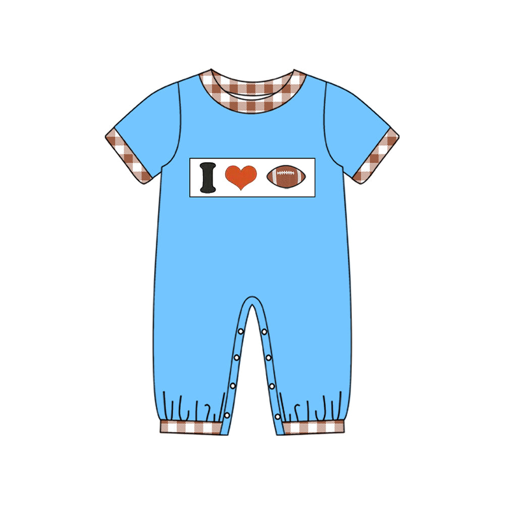 (Pre-order)SR3368 I LOVE Football Blue Print Baby Boys Summer Romper