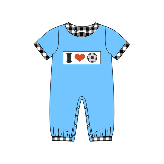(Pre-order)SR3369 I LOVE Soccer Blue Print Baby Boys Summer Romper