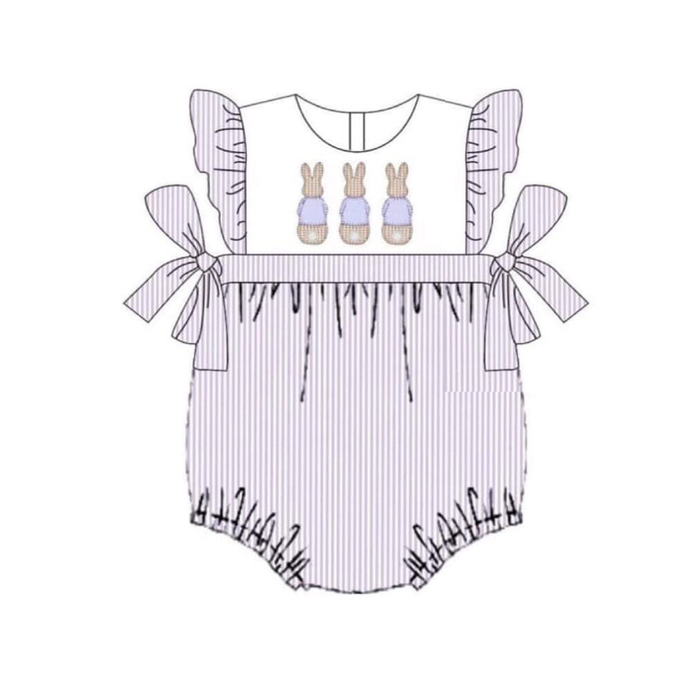 (Pre-order)SR3380 Bunny Stripes Print Baby Girls Easter Romper