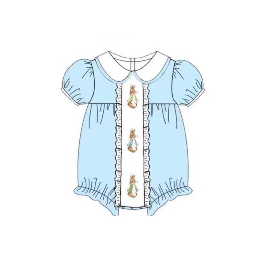 (Pre-order)SR3382 Bunny Blue Print Baby Girls Easter Romper