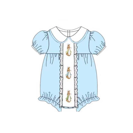 (Pre-order)SR3382 Bunny Blue Print Baby Girls Easter Romper