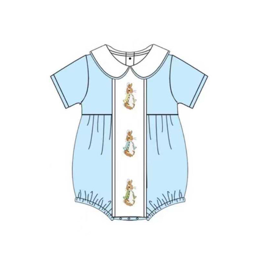 (Pre-order)SR3383 Bunny Blue Print Baby Boys Easter Romper