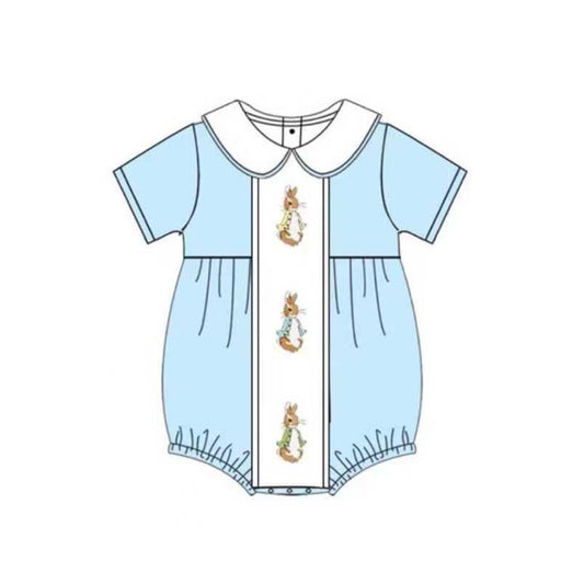(Pre-order)SR3383 Bunny Blue Print Baby Boys Easter Romper