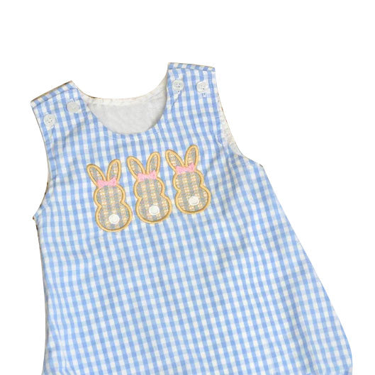 (Pre-order)SR3384 Bunny Blue Plaid Print Baby Girls Easter Romper