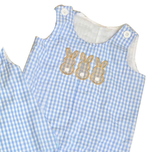(Pre-order)SR3385 Bunny Blue Plaid Print Baby Boys Easter Romper