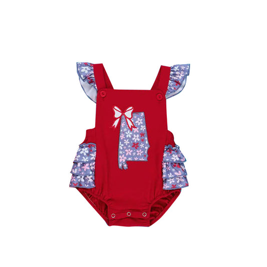 (Pre-order)SR3386 Flowers Red Print Baby Girls Summer Bubble Romper