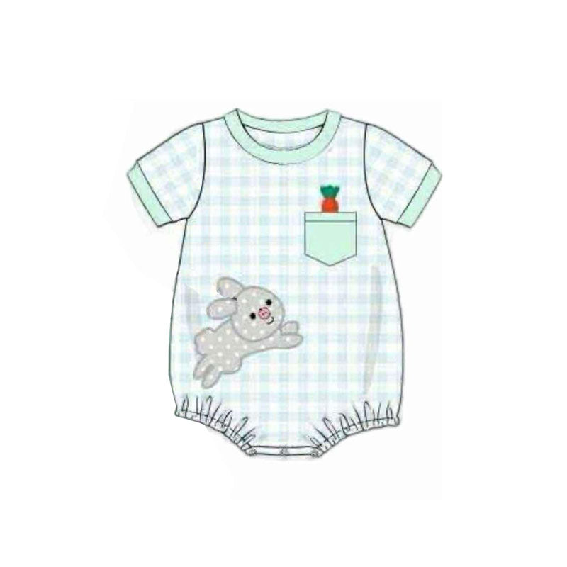 (Pre-order)SR3393 Bunny Carrot Plaid Print Baby Boys Easter Romper