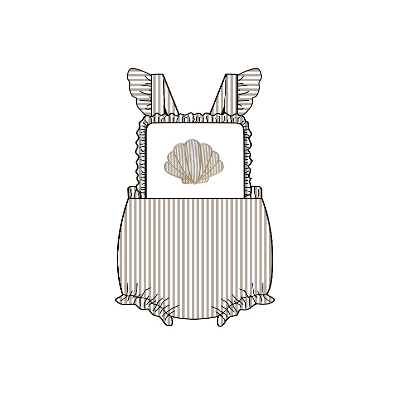 (Pre-order)SR3396 Shell Stripes Print Baby Girls Summer Romper