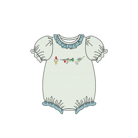 (Pre-order)SR3402 Fishhook Stripes Print Baby Girls Summer Romper